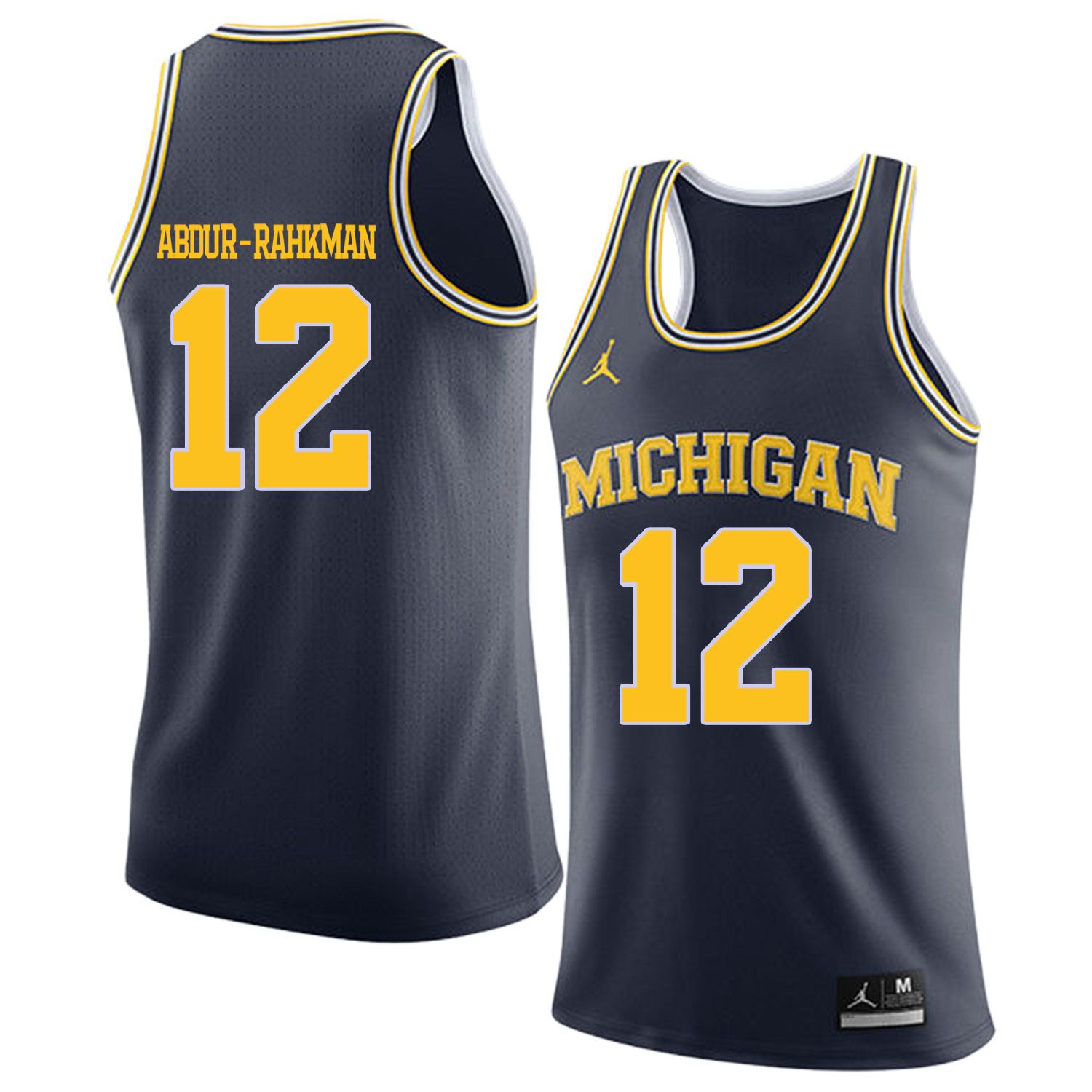 Men Jordan University of Michigan Basketball Navy #12 Abdur-Rahkman Customized NCAA Jerseys